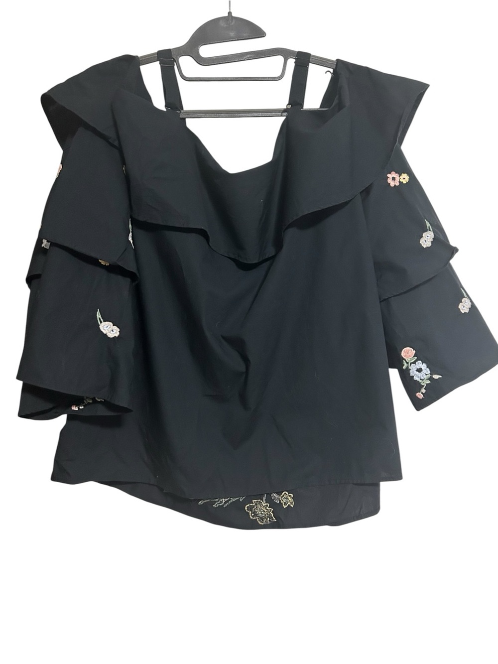 INC International Concepts Embroidered Cold Shoulder Bell Sleeve Blouse Black XL - Picture 6 of 6